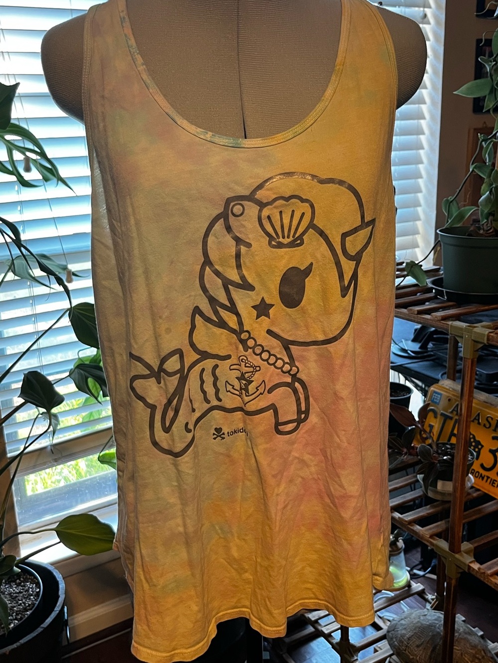 tokidoki Yellow Pink Tie-Dye Mermacorno  Muscle Tank